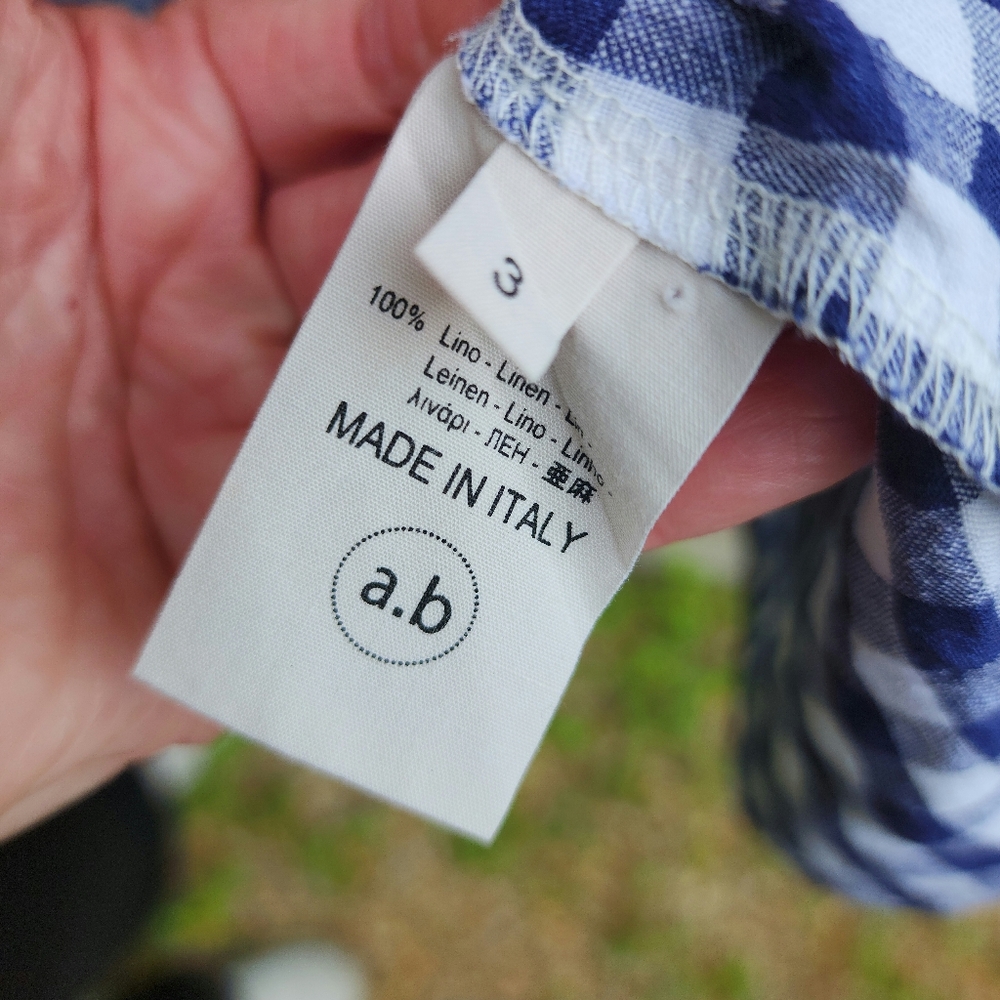 Apuntob Blue & White Linen  Sleeveless Gingham Midi Dress Large - Picture 15 of 15